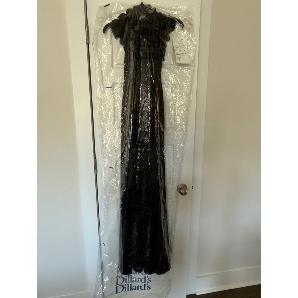 Xscape Womens 6 Black Pleated Ruffle Neck Gown Ruched Maxi Dress Formal Slit - Picture 16 of 16